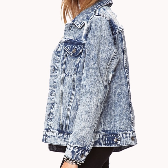Forever 21 Acid Wash Distressed Denim Jacket - Picture 1 of 3
